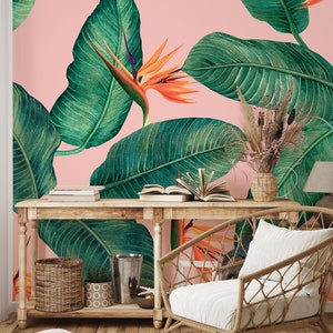 Tropical wallpaper, plants wall mural | Wall Decor | Home Renovation | Wall Art | Peel and Stick Or Non Self-Adhesive Vinyl Wallpaper