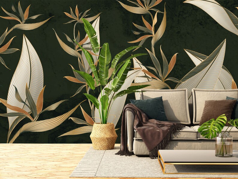 Buy Luxurious Dark Wallpaper, Paradise Flower Wall Decor Home