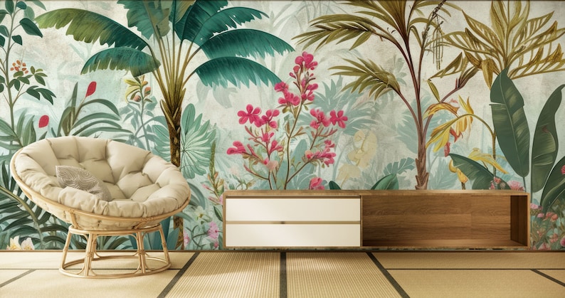 Tropische Landschaftstapete mit Palmenblättern Wanddekoration Haus-Renovierung Wandkunst Schälen und kleben oder nicht selbstklebende Vinyltapete Bild 4