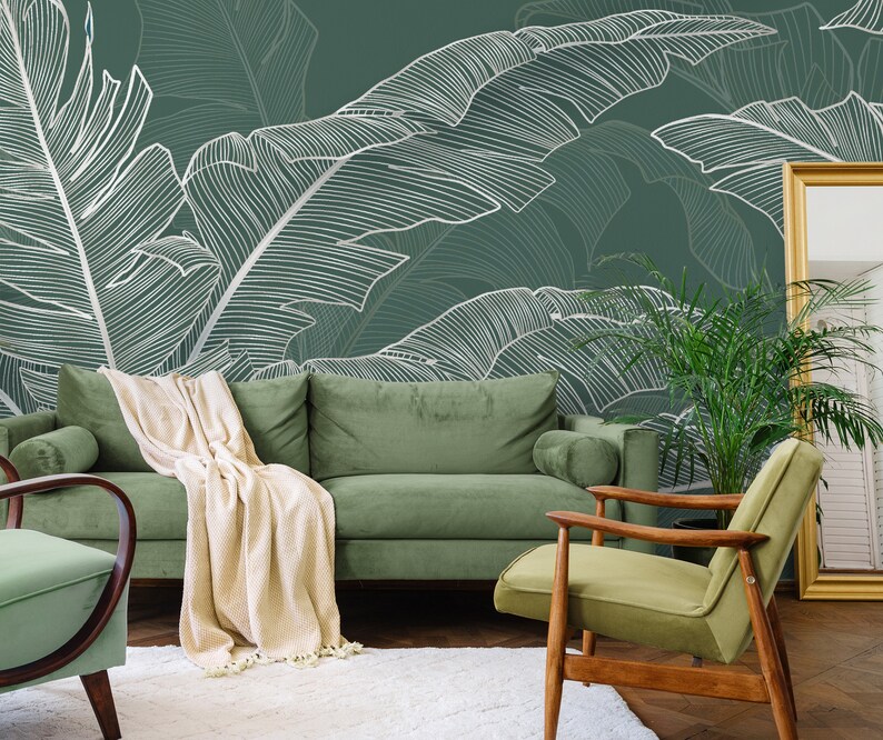 Tropical Wallpaper With Palm Leaves | Botanical Wall Decor | Home ...