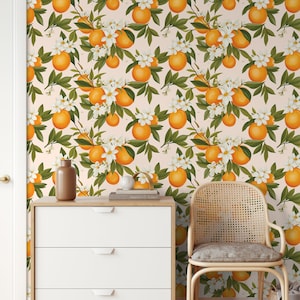 Orange fruit wallpaper, wall mural | Wall Decor | Home Renovation | Wall Art | Peel and Stick Or Non Self-Adhesive Vinyl Wallpaper