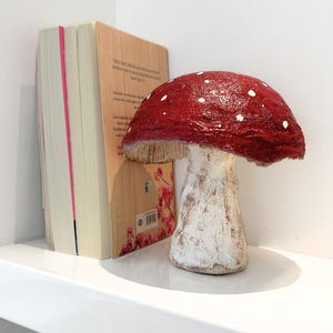 Handmade Red Mushroom Decor - Fairycore Paper Mache Ornament, Fall Shelf Styling Decor, Mushroom Lover Gift image 2