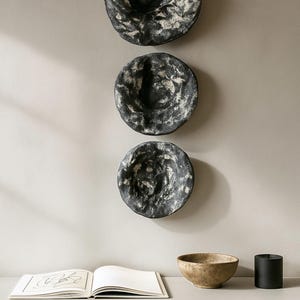 Textured Wabi Sabi Wall Art Set, Handmade Round Plaster Sculpture, Japandi Minimalist Wall Decor