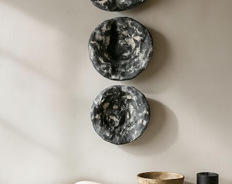 Textured Wabi Sabi Wall Art Set, Handmade Round Plaster Sculpture, Japandi Minimalist Wall Decor