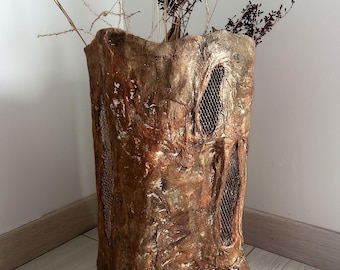 Earthy Textured Floor Vase - Handmade Wabi Sabi Decor, Large Rustic Sculptural Vessel