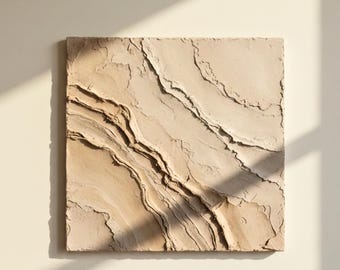 Handmade Textured Wall Art, Neutral Wabi Sabi Plaster Canvas, Japandi Modern Accent