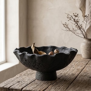 Handmade Wabi Sabi Decorative Bowl | Sculptural Pedestal Centerpiece | Organic Modern Decor