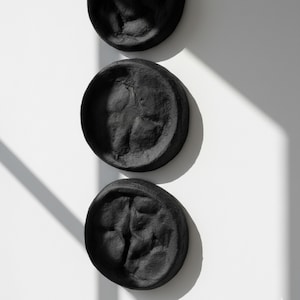 Wabi Sabi Wall Sculpture Set, Textured Black Round Art, Japandi Minimalist Decor image 4