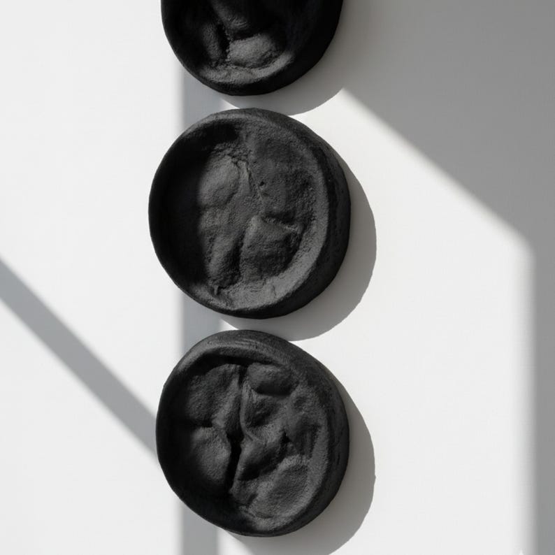 Wabi Sabi Wall Sculpture Set, Textured Black Round Art, Japandi Minimalist Decor image 4