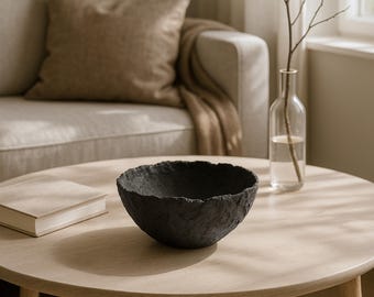 Handmade Rustic Wabi Sabi Bowl for Eco Chic Home Decor, Farmhouse Paper Mache Bowl