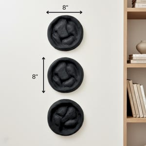 Wabi Sabi Wall Sculpture Set, Textured Black Round Art, Japandi Minimalist Decor image 7