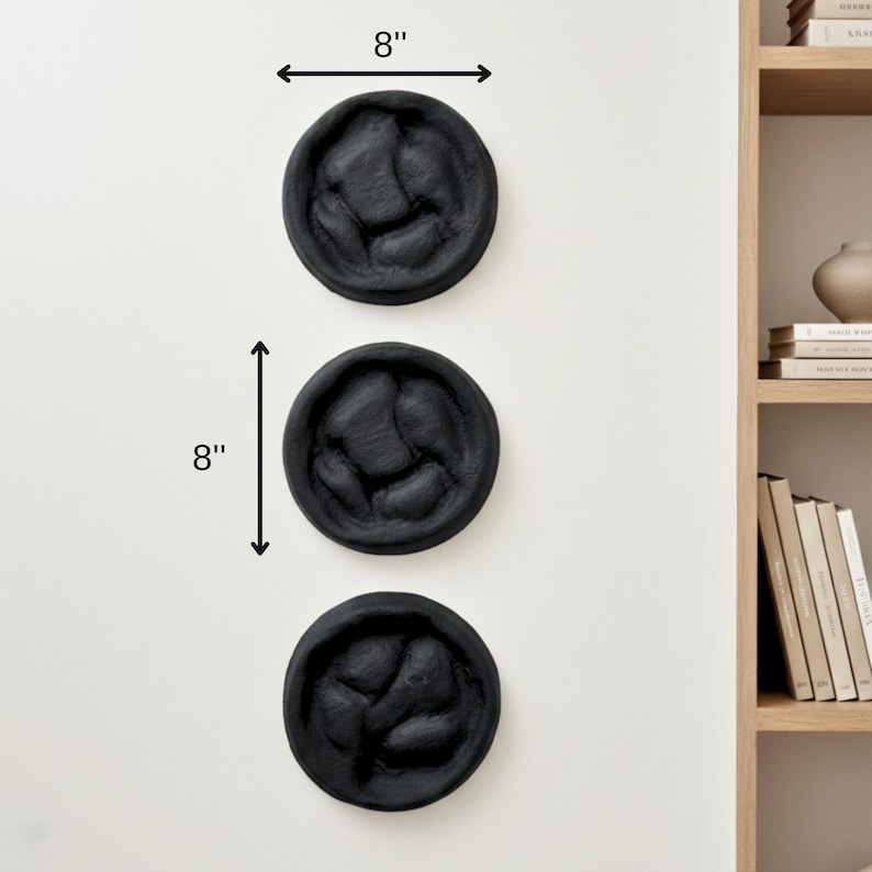Wabi Sabi Wall Sculpture Set, Textured Black Round Art, Japandi Minimalist Decor image 7