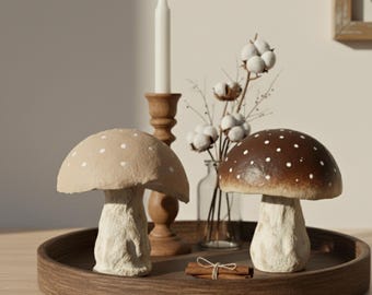 Handmade Mushroom Decor – Rustic Paper Mache Sculpture, Cottagecore Shelf Styling, Mushroom Lover Gift