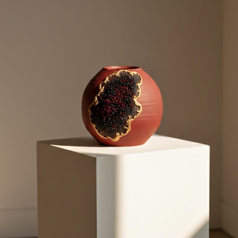 Wabi Sabi Sculptural Vessel – Artisan Pottery Vase, Handmade Rustic Pot, Modern Centerpiece Art Object image 2