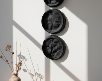 Wabi Sabi Wall Sculpture Set,  Textured Black Round Art, Japandi Minimalist Decor