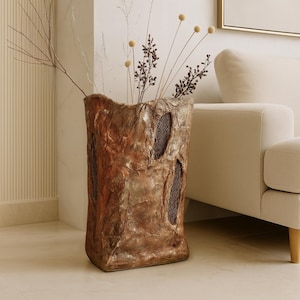 Vaso alto fatto a mano con texture terrosa - Vaso dall'aspetto antico, vaso decorativo eclettico dai toni naturali, vaso da terra boho