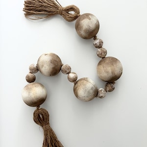 Handmade Rustic Wooden Beads Garland with Jute Tassel, Boho Bead Garland, Coastal Home Accents