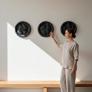 Wabi Sabi Wall Sculpture Set, Textured Black Round Art, Japandi Minimalist Decor image 6