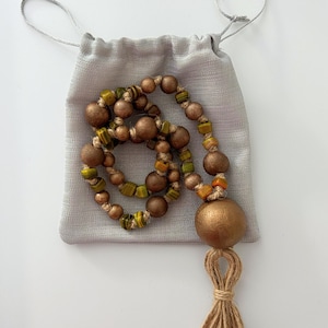 Handmade Rustic Wood Beads Garland with Tassel – Earthy Home Decor, Boho Chic Bead Garland, Coffee Table Decoration