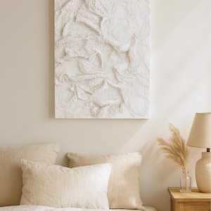 White Coral Relief Wall Art, Handmade Textured Plaster Canvas, Wabi Sabi Japandi Minimalist Sculpture