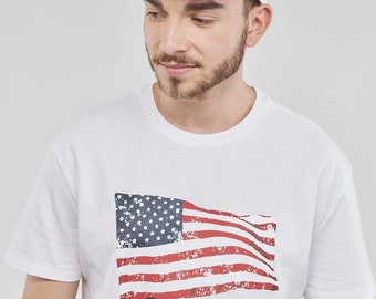 Polo Ralph Lauren Weißes T-shirt mit Rot/Blauer Flagge Größe (L)