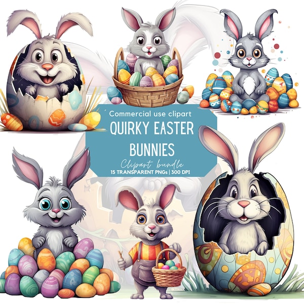 Quirky Easter Bunny Clipart | Funny Bunny | Cute Bunny | Funny Animal | Quirky Bunny | Watercolor Easter Egg | Whimsical | Spring clipart