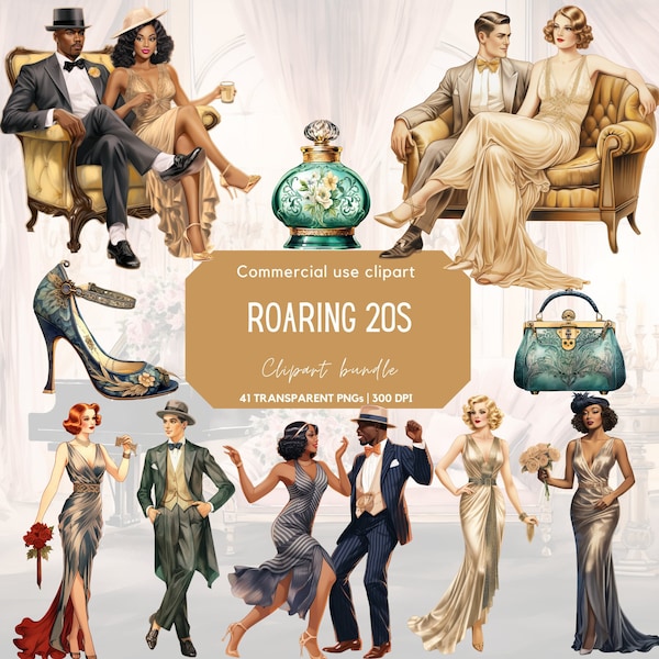 Roaring 20s Clipart | Great Gatsby | 1920s party | 1920S Flapper Girl | 1920S Gatsby | Vintage dresses | Gatsby Party | Retro people