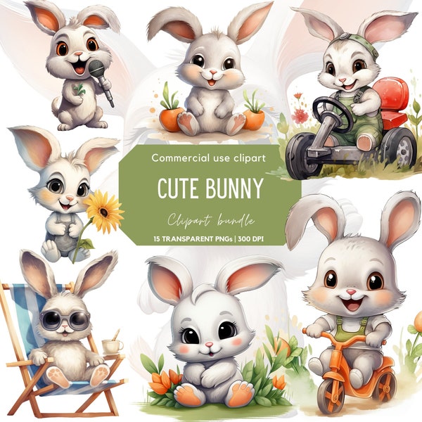 Cute bunny clipart | Cute animals | Funny bunny | Cute Animals | Cute Bunny Cartoon | Cute Rabbit | Quirky Rabbit Watercolor | Nursery decor