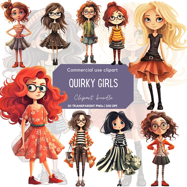 Quirky Girls Clipart | Whimsical Girl Png | Whimsical graphics | Junk Journal | Quirky Woman | Cute Girl | Whimsical people