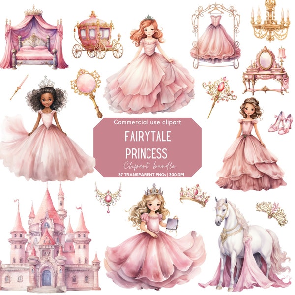 Fairytale Princess Clipart | Fairytale Castle | Fantasy | Horse and Carriage | Royal | Clipart for Commercial Use | Transparent PNG