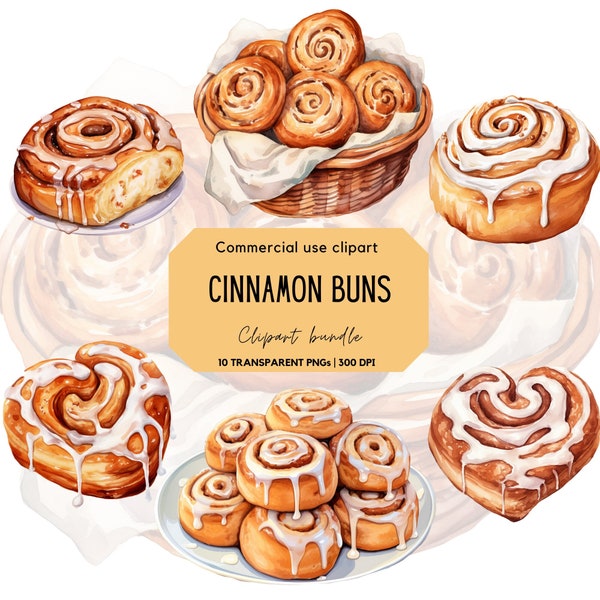 Watercolor Cinnamon Roll Clipart | Cinnamon Bun | Sweet Breakfast | Baking | Bakery | Food | Sweet roll | Sweet | Iced bun | Commerial use