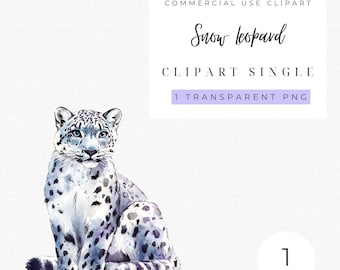 Snow Leopard Clipart | Snow Leopard Png | Watercolor Leopard | Leopard Sublimation | Cute animal png | Leopard png | Cute animal sublimation