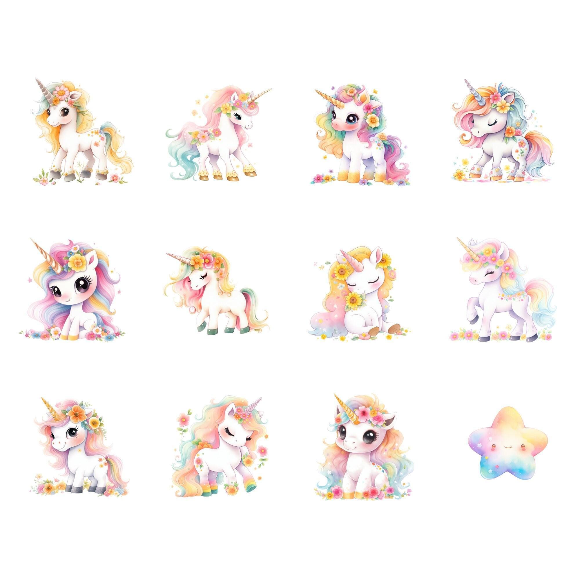 Cute Pastel Unicorn Clipart Bundle, Watercolor Baby Unicorn PNG ...