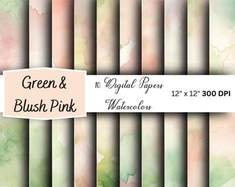 Green & Pink Watercolor Texture Clipart: Digital Paper PNGs (Commercial Use)