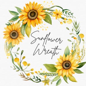 Couronne de tournesol à l'unité | Clipart couronne | Couronne de tournesol png | Couronne d'aquarelle | Cadre tournesol png | Faire-part de mariage