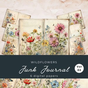 Strony dziennika „Dzikie kwiaty”: Vintage Floral Ephemera (pobranie cyfrowe)
