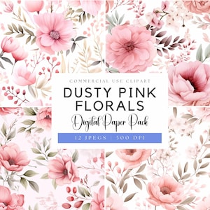 Altrosa florales Digitales Papier | rosa Rosen | blush Floral | Aquarell Blumen | Hochzeit Clipart | Hochzeitseinladung | Dusty Rose Blumenstrauß