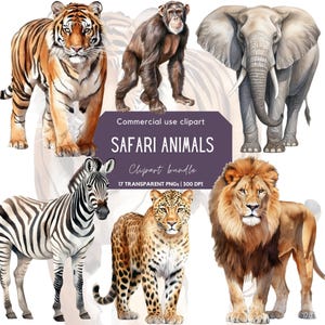 Clipart animal de safari | Animaux de safari png | Animaux de la jungle png | Lionne | Tigre | Singe | Girafe | Zèbre | Léopard | Hyène | Gazelle