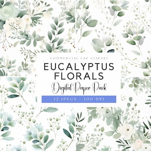 Watercolor Eucalyptus Leaves Digital Papers | Eucalyptus Border | Greenery Wedding | Green Leaves | Floral Frame Design | Eucalyptus Corner