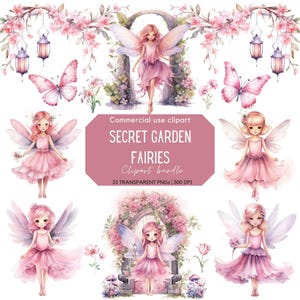 Rosa Fee Clipart | Schmetterling | Feengarten | Geheimer Garten | Fantasie | Zaubergarten | Clipart für Kommerzielle Nutzung | Transparente PNG Dateien