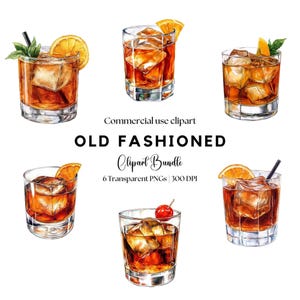 Watercolor Old Fashioned Cocktail Clipart: Drink Illustrations (PNG Digital Download)