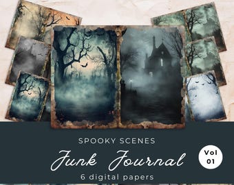 不気味なシーンのジャンクジャーナルページ：ゴシックハロウィンの