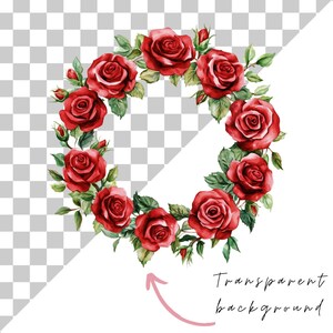 Red Rose Wreath Clipart: Watercolor Floral PNG (digital Download) - Etsy