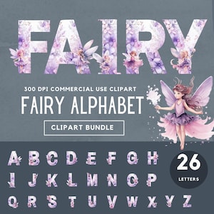 Clipart de alfabeto de fada aquarela | Letra de fada Png | Sublimação de fada | Sublimação de alfabeto | Decoração de berçário de fada | Alfabeto de conto de fadas