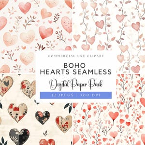 Boho Hearts Seamless Pattern: Valentine Digital Paper (JPEG)