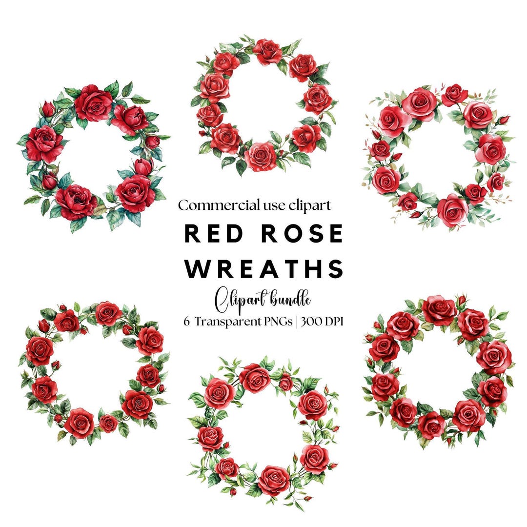 Red Rose Wreath Clipart: Watercolor Floral PNG (digital Download) - Etsy