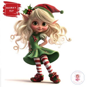 15 schrullig Weihnachtself Mädchen Clipart | 300 DPI Jpegs | Festliche Weihnachten | Niedliche Weihnachtself | Schrulliges Mädchen-Weihnachtssublimationsdesign
