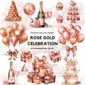 Rose Gold Feier Clipart | Rose Gold Ballons | Rose Gold Glitzer | Party | Geburtstagsballons | Party Einladung | Kommerzielle Nutzung