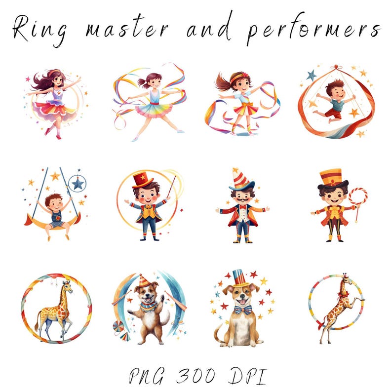 Carnival Circus Clipart Bundle, Cute Circus Animals PNG, Kids Party ...
