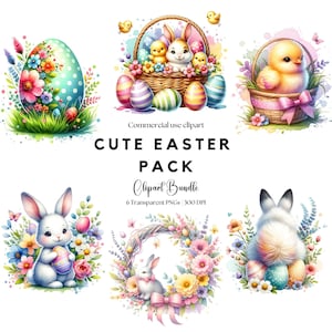 Watercolor Easter Clipart Pack: Bunny, Eggs, Floral Wreath (PNG)